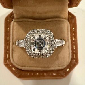 Certified VVS1 2 Carat Sterling Silver Asscher-Cut Moissanite Ring